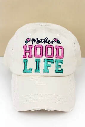 "Mother Hood Life" Distressed Ball Cap image 0