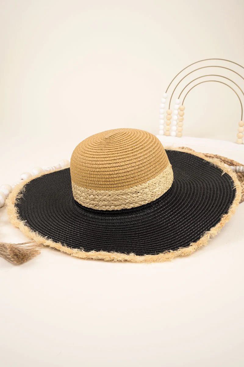 CANCUN CABANA BLACK AND TAUPE STRAW HAT image 0