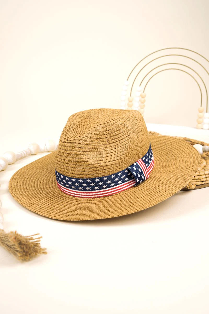 American Flag Taupe Straw Hat image 0