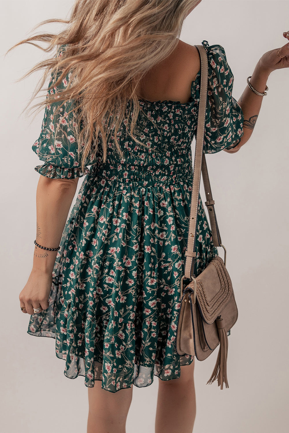 Green Smocked Floral Dress RTS image 2