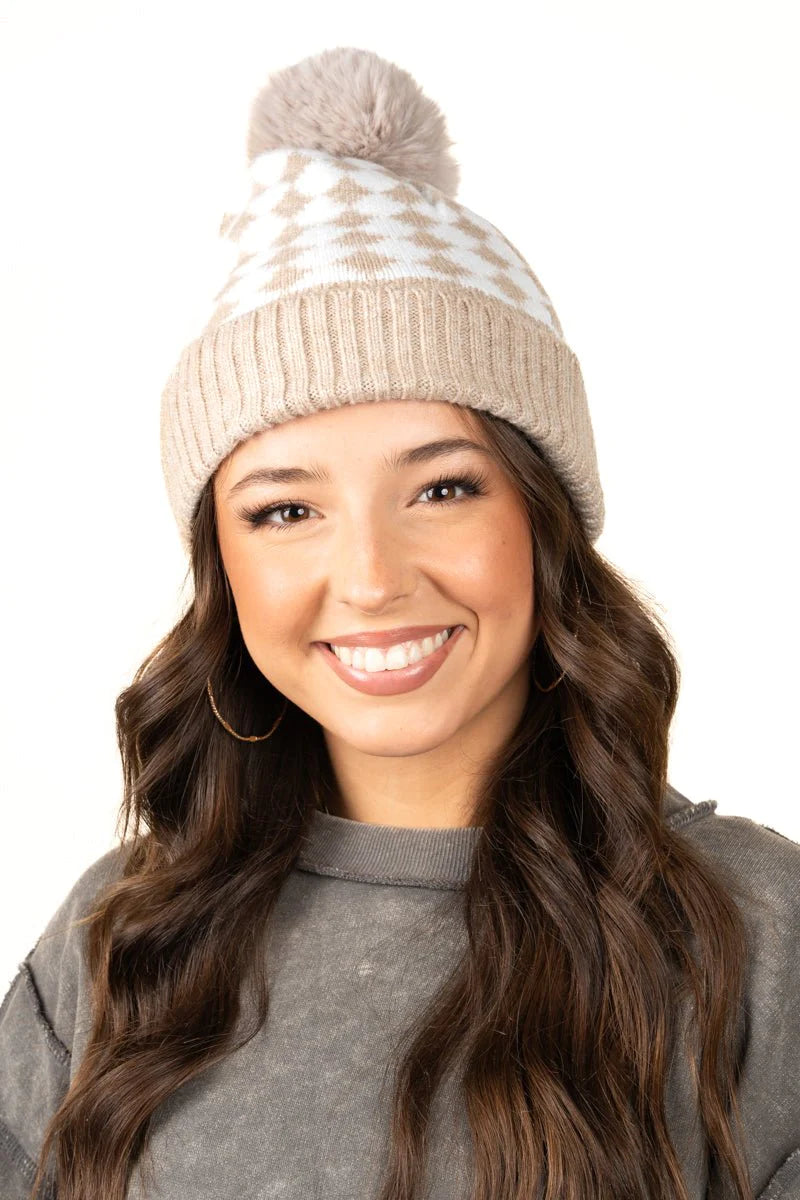 Be Clever Snow Wishes Pom Pom Beanie, Beige