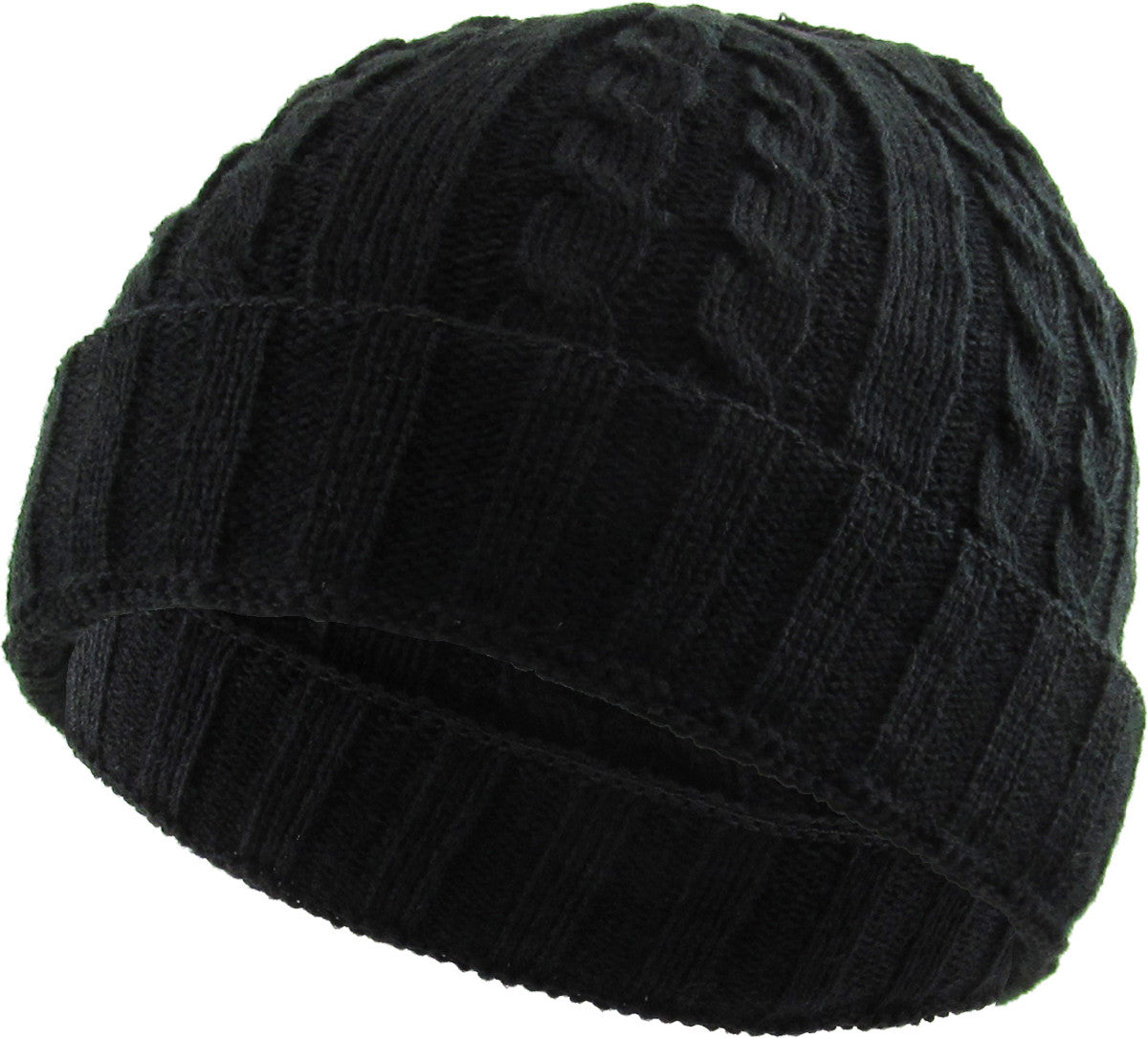 CABLE KNIT RIBBED BEANIE - BLACK