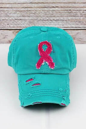 "Breast Cancer Awareness" Ribbon Distressed Ball Cap - Black image 0