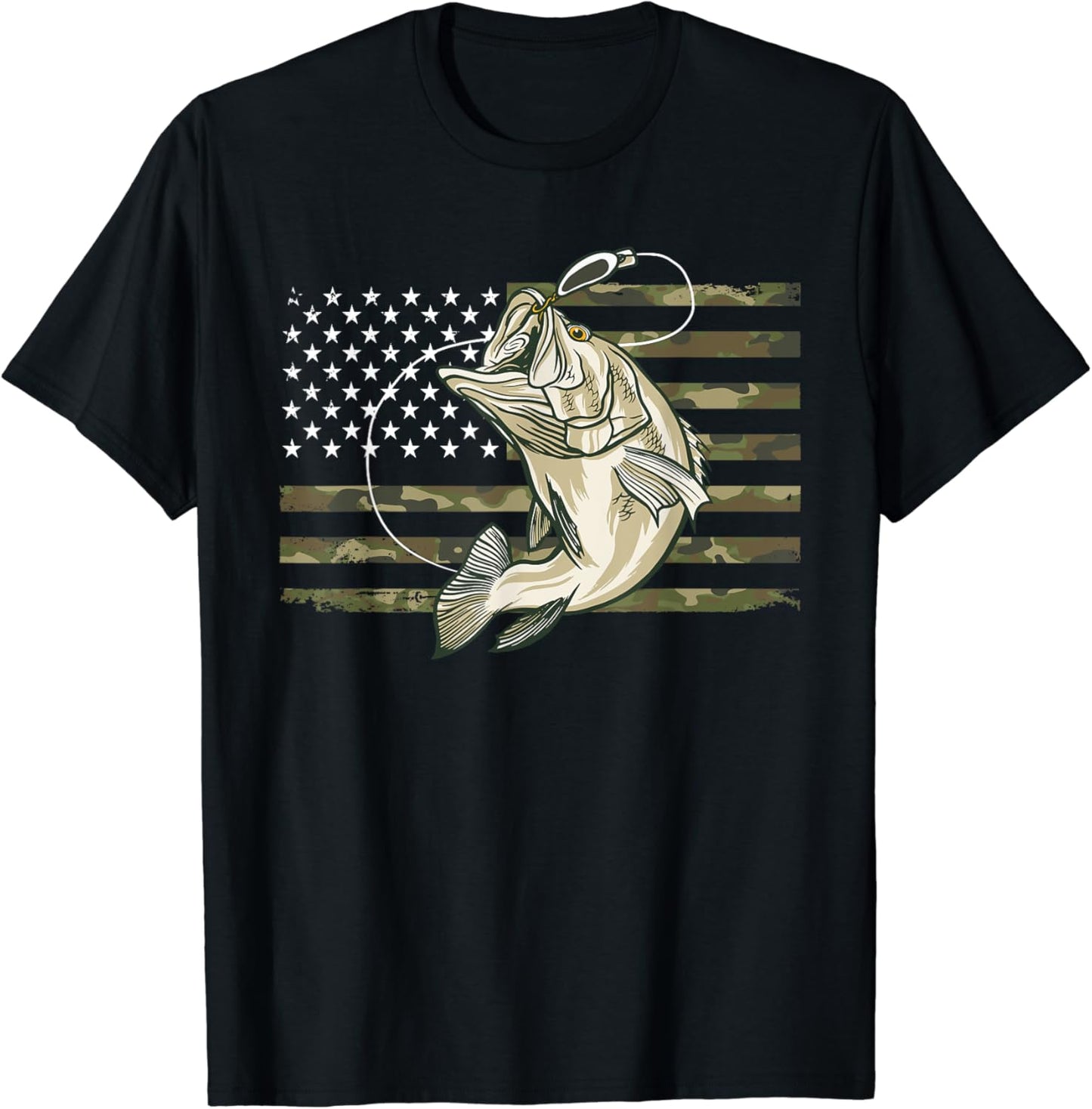 Men's Fishing Camo American Flag Bass T-Shirt image 0