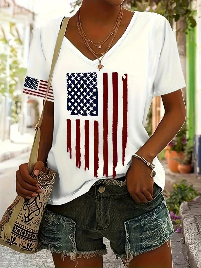 Women's Patriotic American Flag Print T-Shirt image 0
