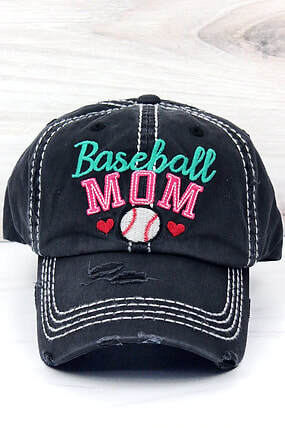 "Baseball MOM" Distressed Ball Cap - Black image 0