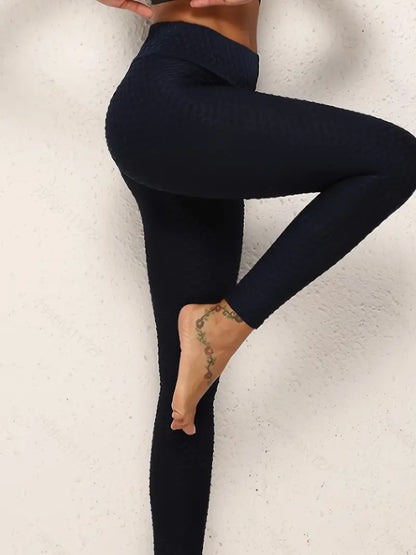 Sexy Honeycomb Yoga Fitness Leggings, Solid Color Butt Lifting Sports Pants - M image 2