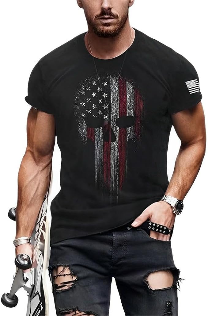 Patriotic Skull & American Flag Men's T-Shirt image 0