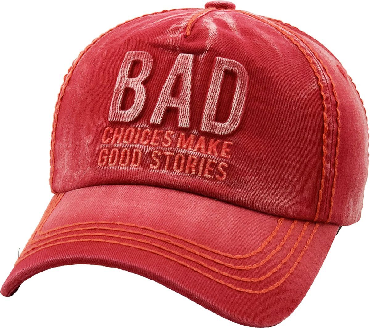 "Bad Choices Make Good Stories" Distressed Hat - Red image 0