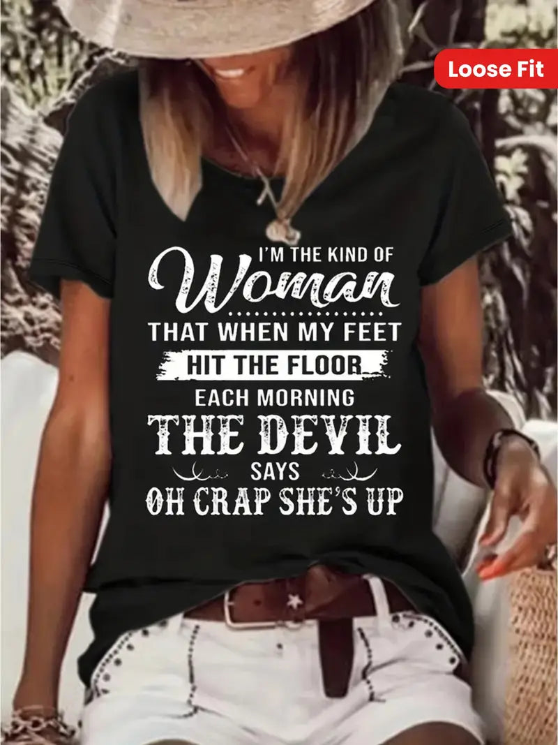 I'm The Kind Woman That When My Feet Hit The Floor The Devil V-Neck T-Shirt image 0