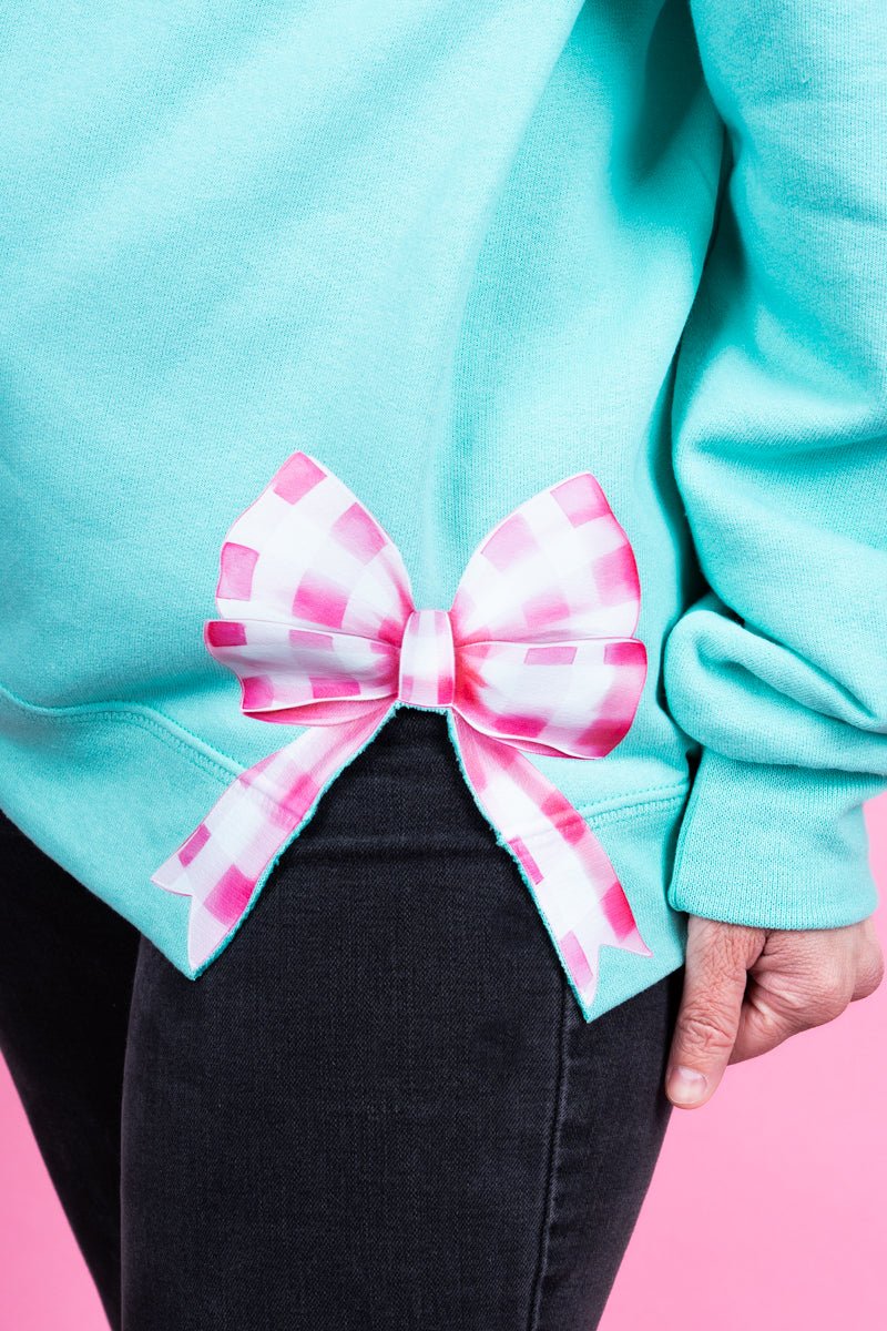 Side Bows Pink Bow Crew Sweatshirt Scuba Blue image 1