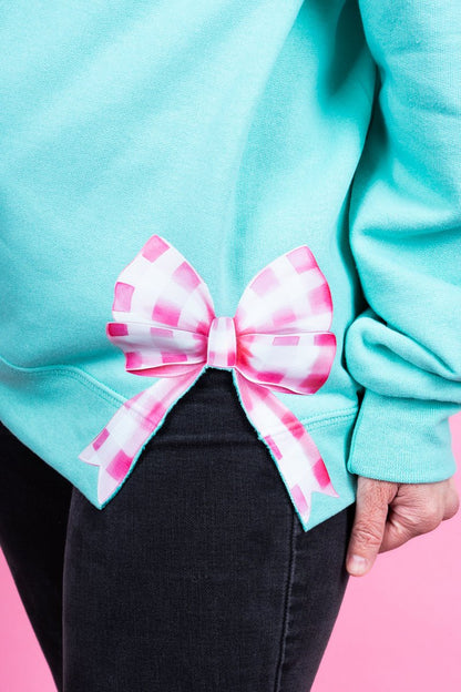 Side Bows Pink Bow Crew Sweatshirt Scuba Blue image 1