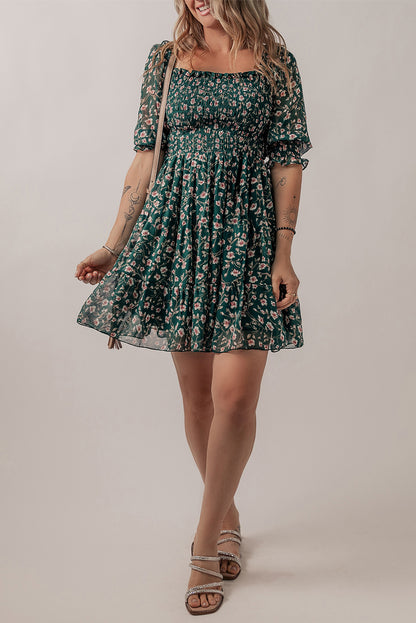 Green Smocked Floral Dress RTS image 1