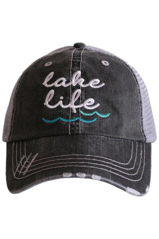 "Lake Life" Distressed Ball Cap image 0