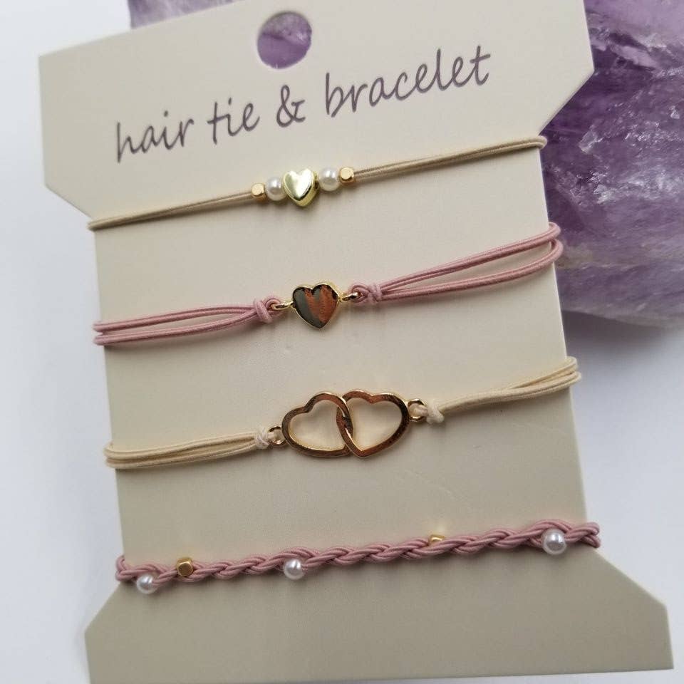 Handwoven Heart Hair Tie & Bracelet - Valentine's Day