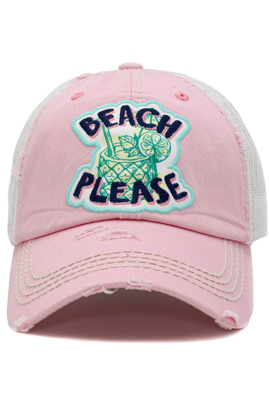 "Beach Please" Distressed Ball Cap image 0
