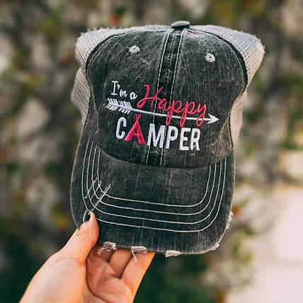"I'm a Happy Camper" Distressed Ball Cap image 0