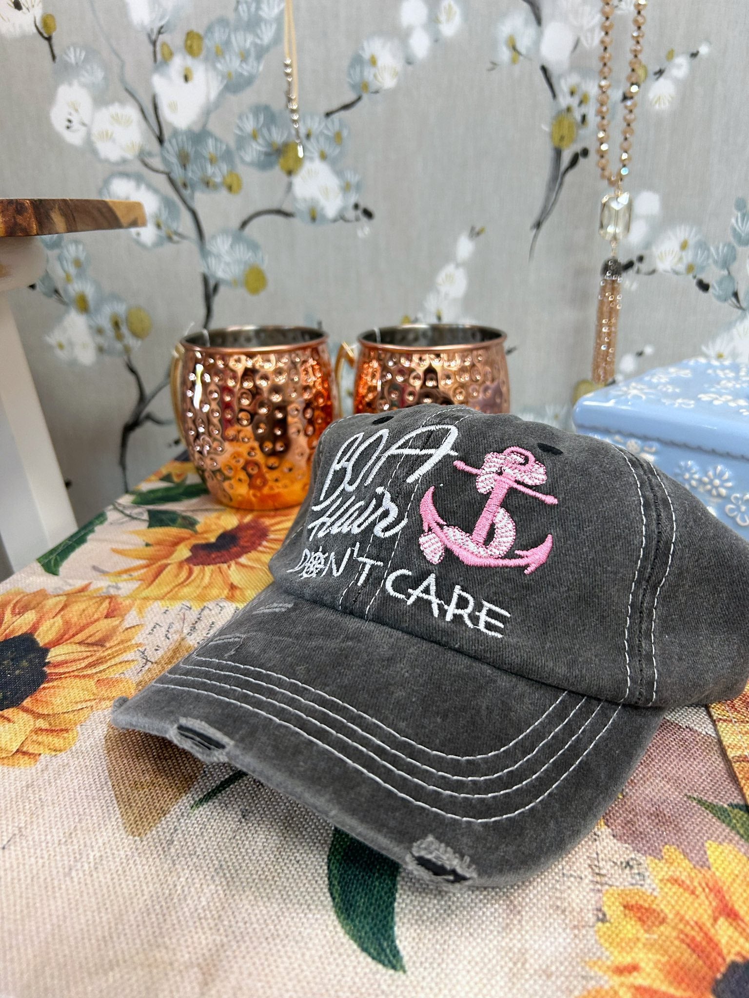 "Boat Hair Don't Care" Distressed Hat - Gray image 0