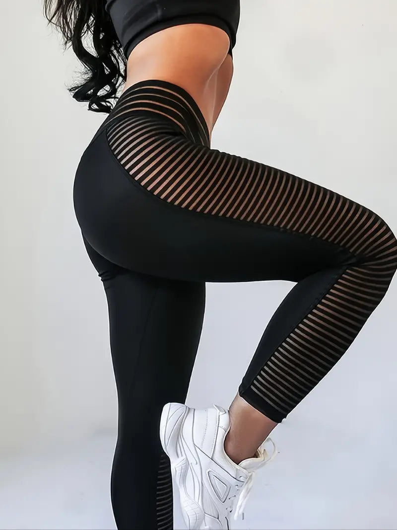 Sexy Mesh Long Leggings, Casual High Waist Elastic Fashion Bottoms - XXL image 0