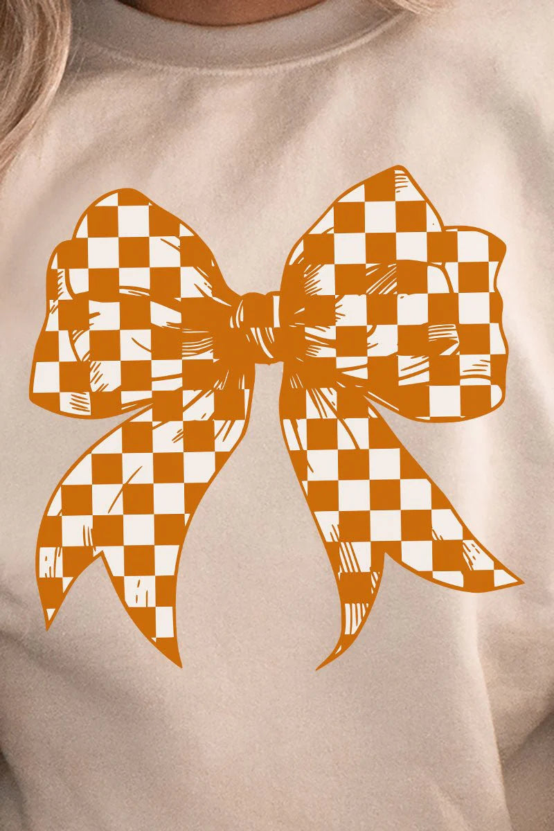 Orange Checkered Coquette Bow Heavy-weight Crew Sweatshirt image 1