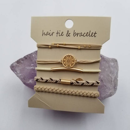 Tree of Life Woven Hair Tie & Bracelet - Set Of 5