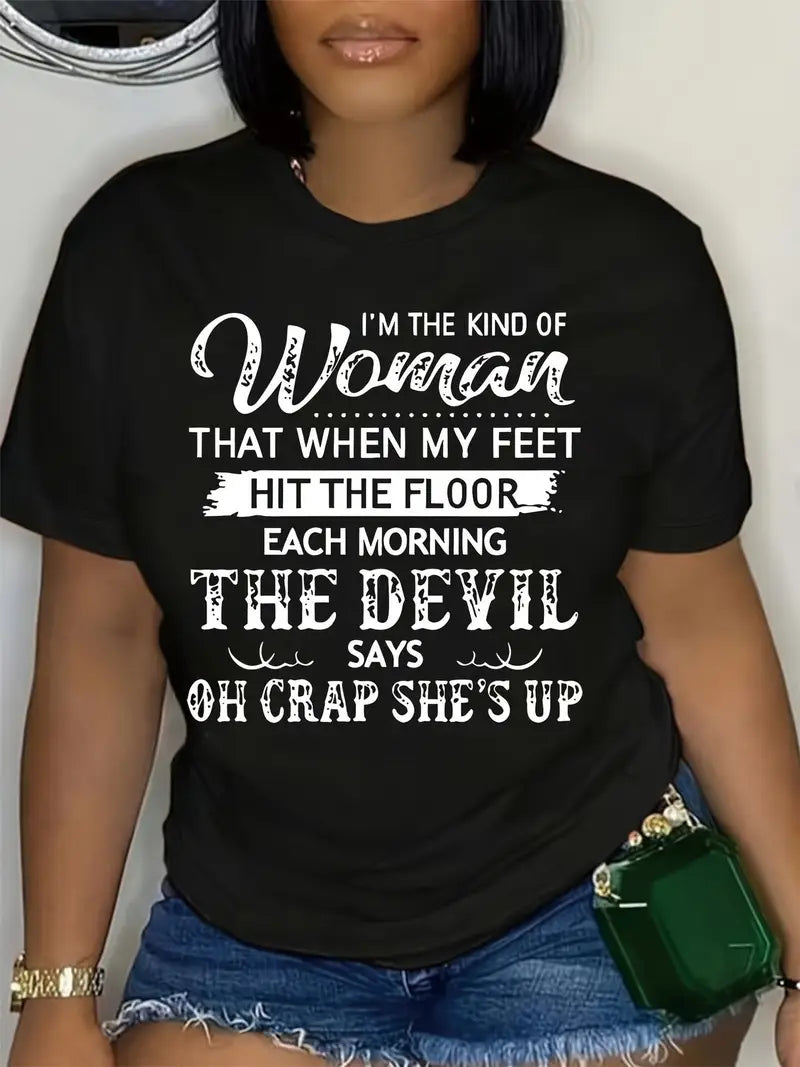 I'm The Kind Woman That When My Feet Hit The Floor The Devil V-Neck T-Shirt image 1
