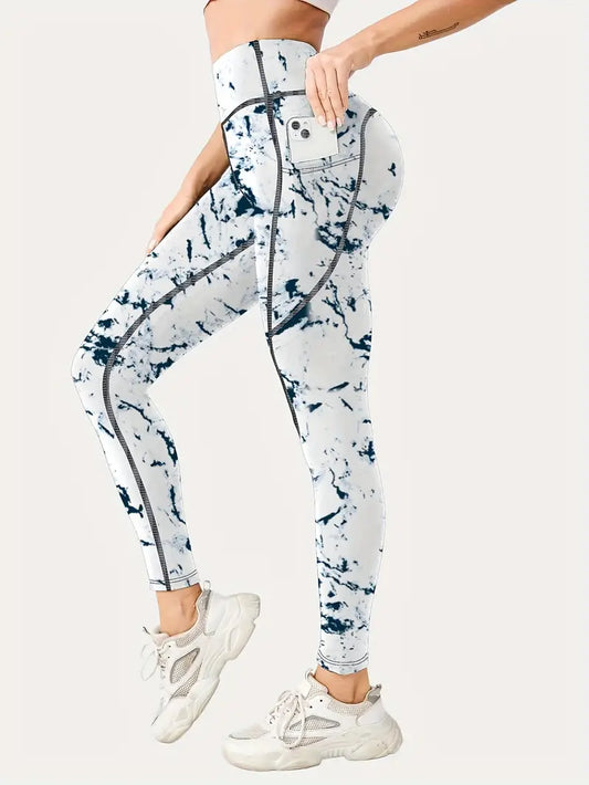 Women's Wide Waistband Sports Leggings - Multi-colored - XL image 0