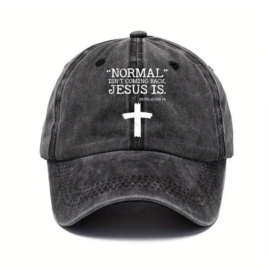 "Normal isnt coming back, Jesus Is" Distressed Hat image 0