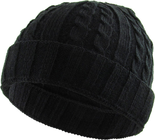 CABLE KNIT RIBBED BEANIE - BLACK