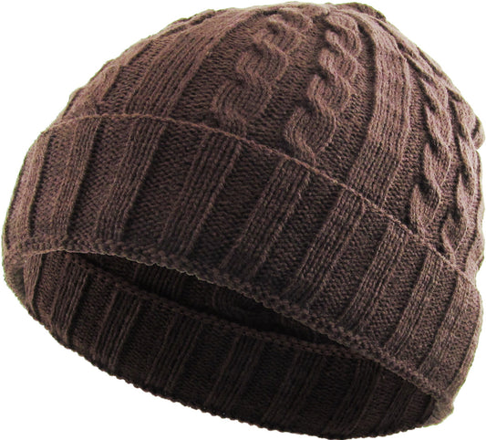CABLE KNIT RIBBED BEANIE - BROWN