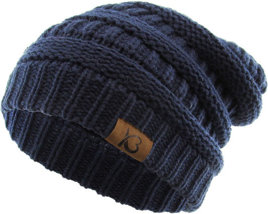 CABLE KNIT RIBBED BEANIE -INDIGO