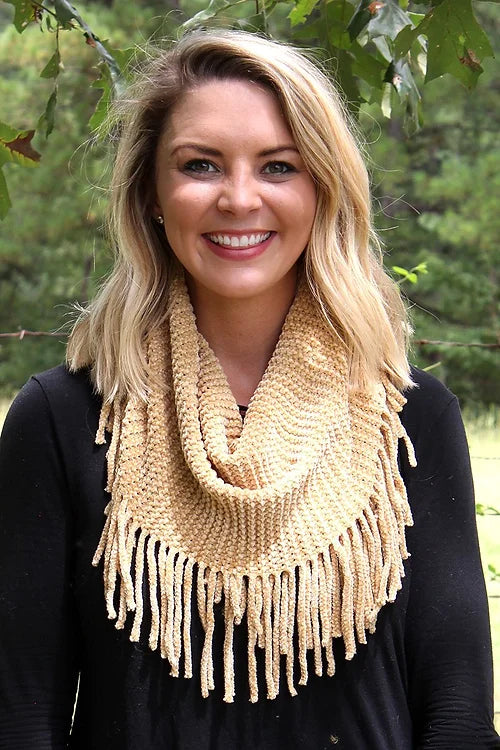 ON THE FRINGE CHENILLE TUBE SCARF, IVORY