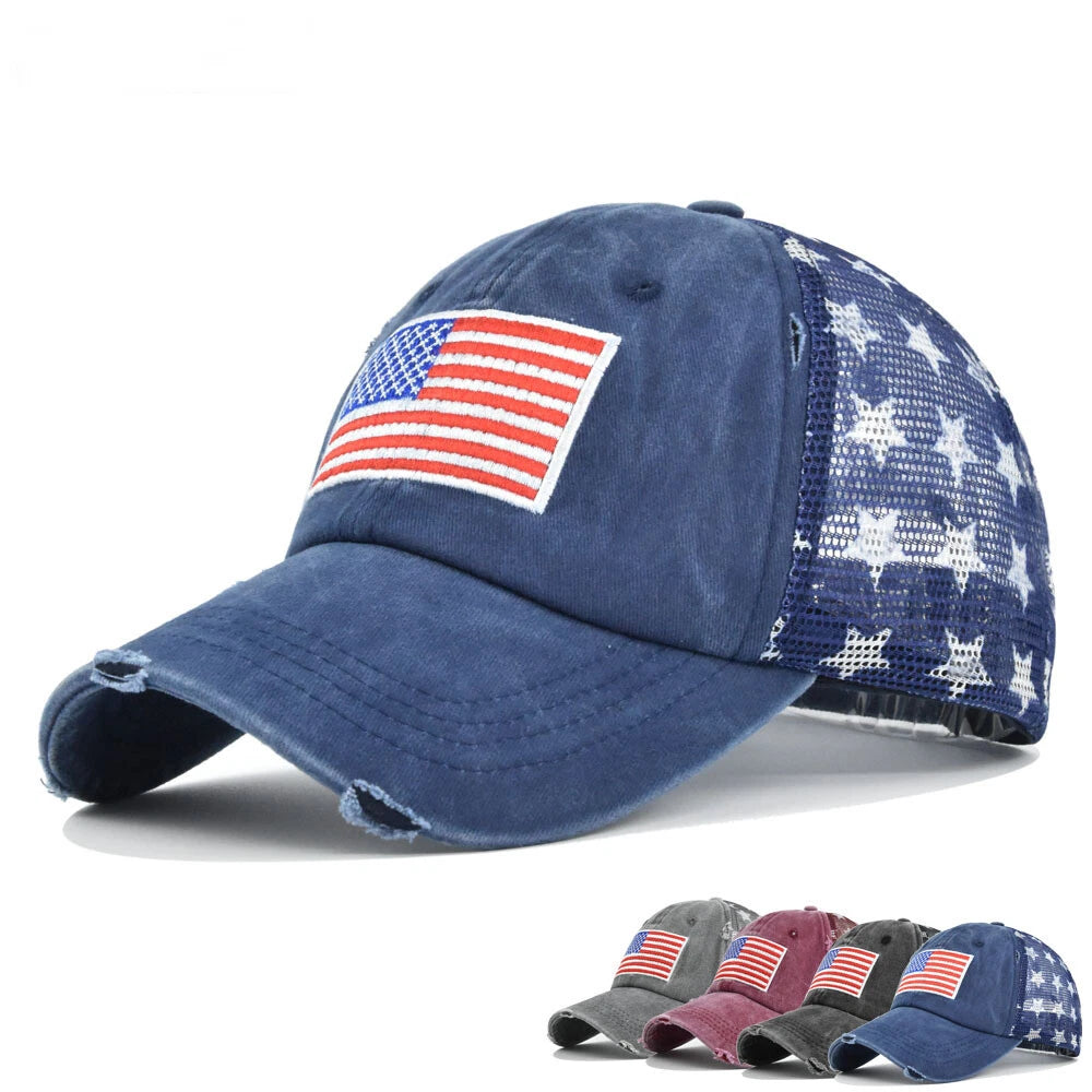 Women'S USA Flag Cap Distressed Baseball Caps Sun HaT image 0