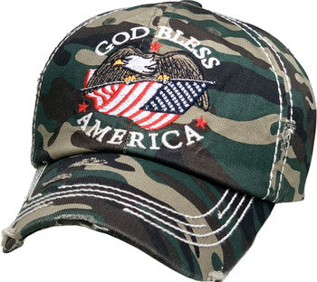 Distressed Ball Cap "God Bless America" Camo image 0