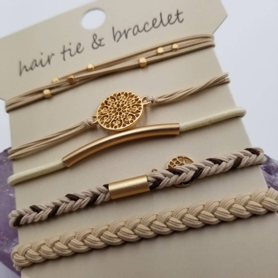 Tree of Life Woven Hair Tie & Bracelet - Set Of 5
