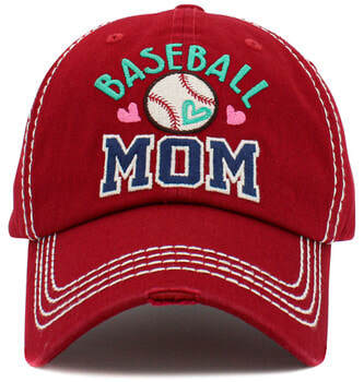 "Baseball Mom" Distressed Hat - Red image 0