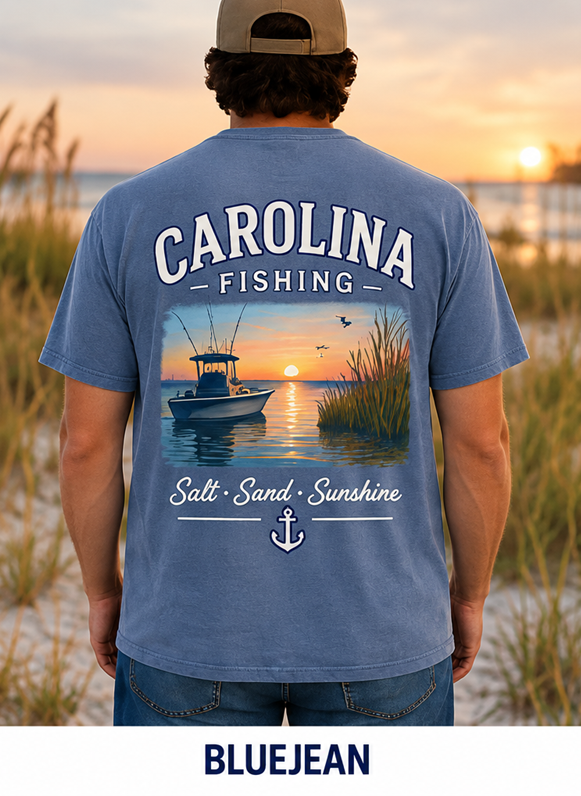 Carolina Fishing graphic tee in Blue Jean