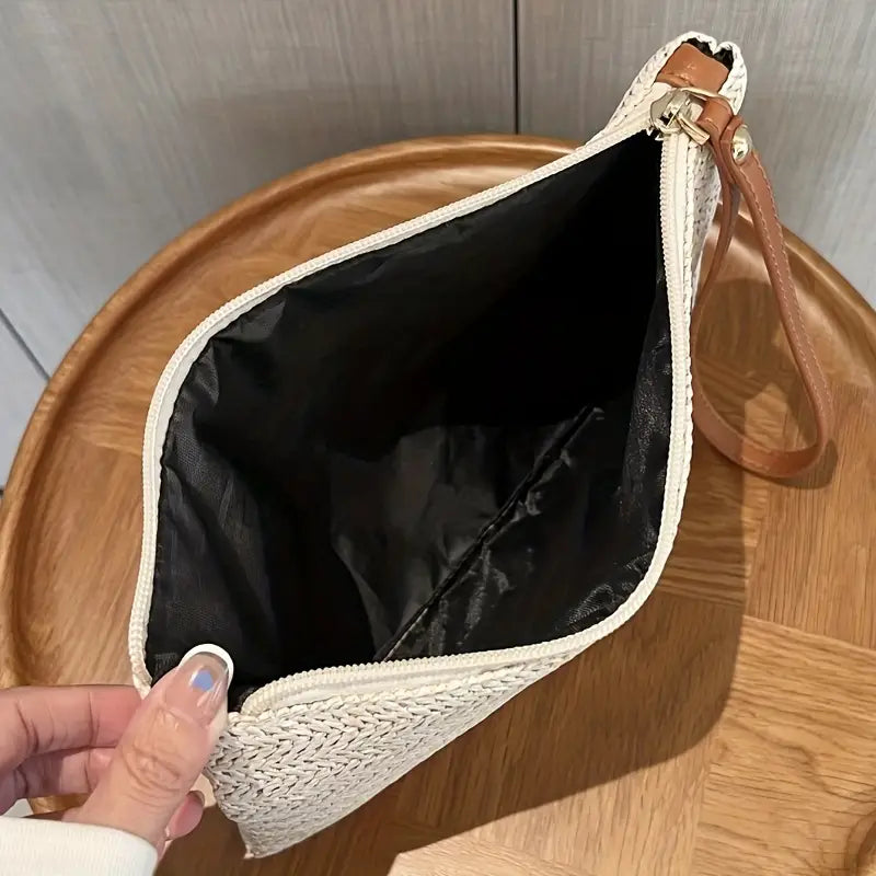 Straw Clutch Bag Bohemian Zipper Wristlet Summer Beach Handba