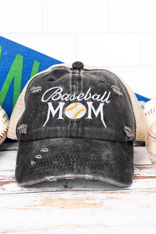"Baseball Mom" Distressed Hat image 0