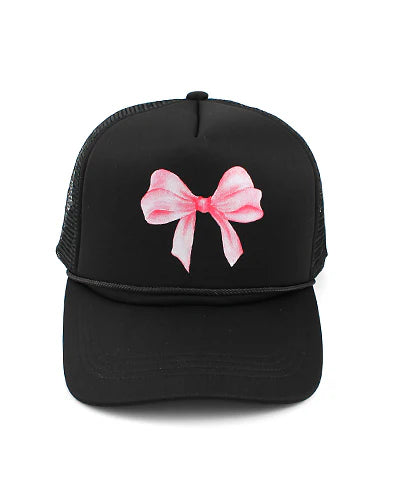 Hot Pink Gingham Bow Otto Black Foam Front Trucker Hat image 0