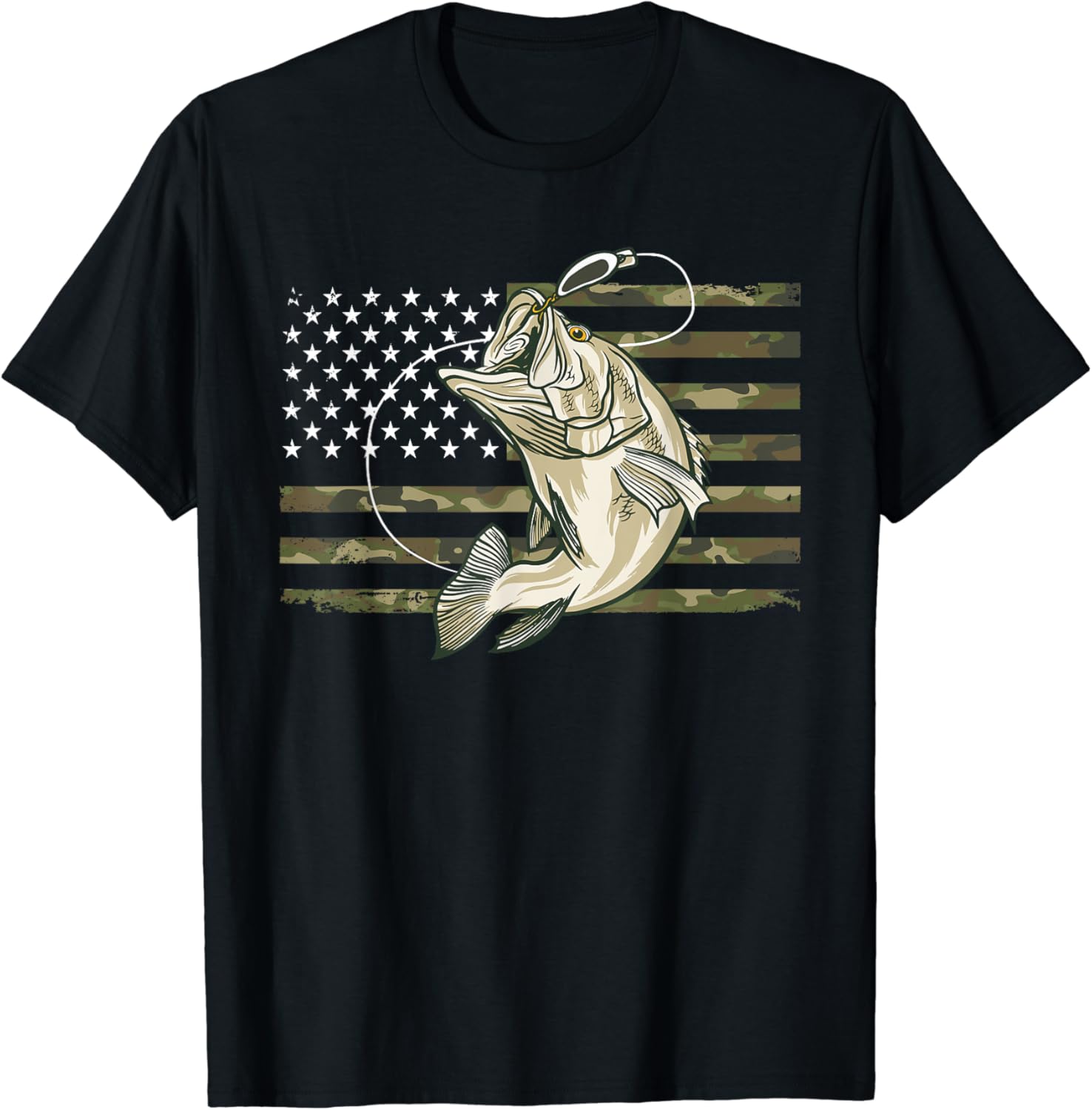 Men's Fishing Camo American Flag Bass T-Shirt image 0