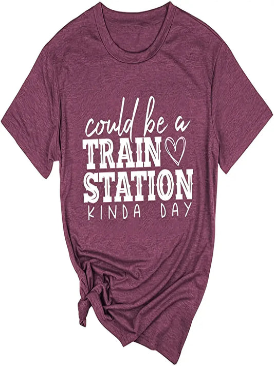 "Could be a Train Station kinda day"  T-Shirt, Casual Short Sleeve T-Shirt image 0