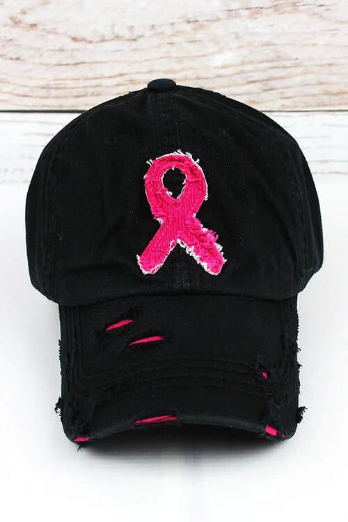 "Breast Cancer Awareness" Ribbon Distressed Ball Cap image 0